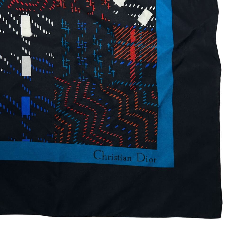 Christian Dior Vintage Blue Plaid Silk Square Scarf - Picture 3 of 5
